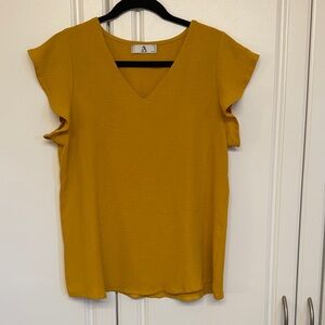 Marigold Yellow V-Neck Flutter Sleeve Top